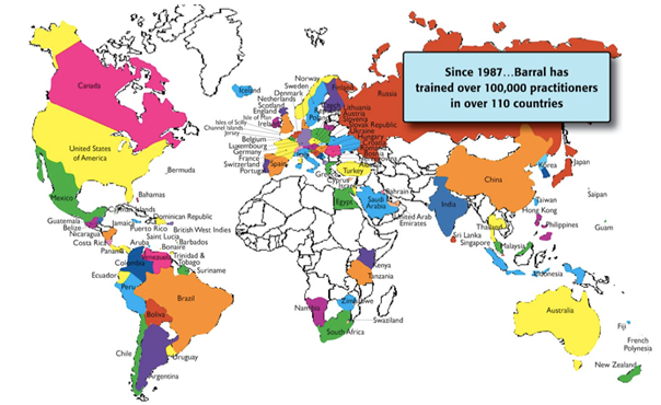 Illustration 5 Cartographie du déploiement du Barral Institute
« Depuis 1987… l’institut Barral a formé plus de 100 000 praticiens dans plus de 110 pays. »
